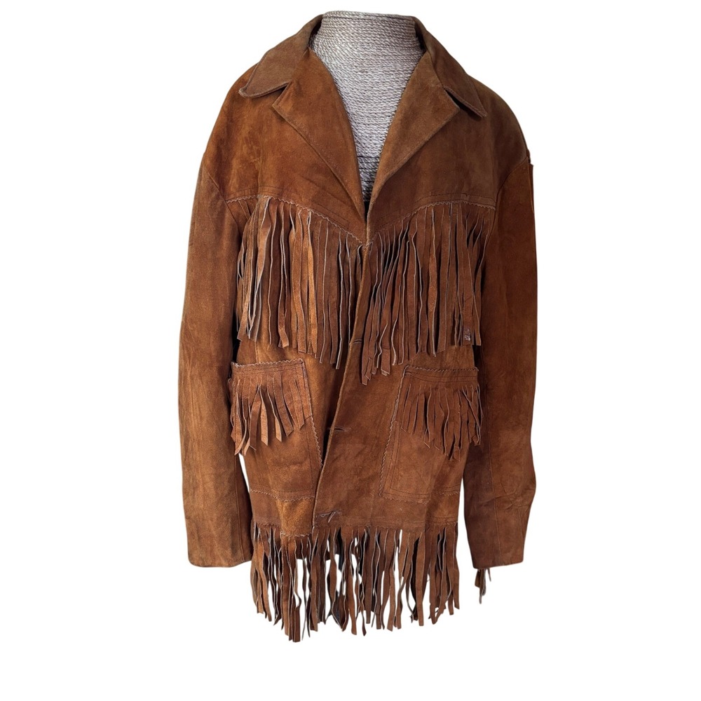 Vintage Suede Leather‎ Fringe Jacket Western Boho Festival Coat Women XL